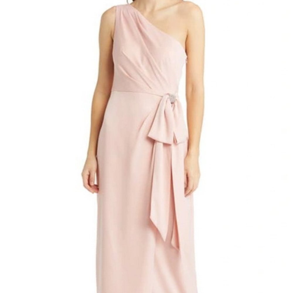 Vince Camuto Blush Pink Side Bow One Shoulder Gown